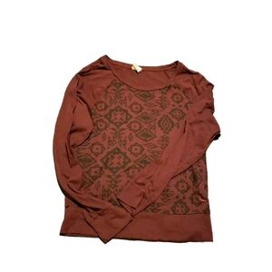Pink By VS  Maroon Black Tribal Geometric Long Sleeve Lightweight Tee XS